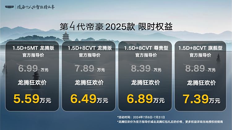第四代吉利帝豪2025款上市 售價(jià)6.99-8.89萬元