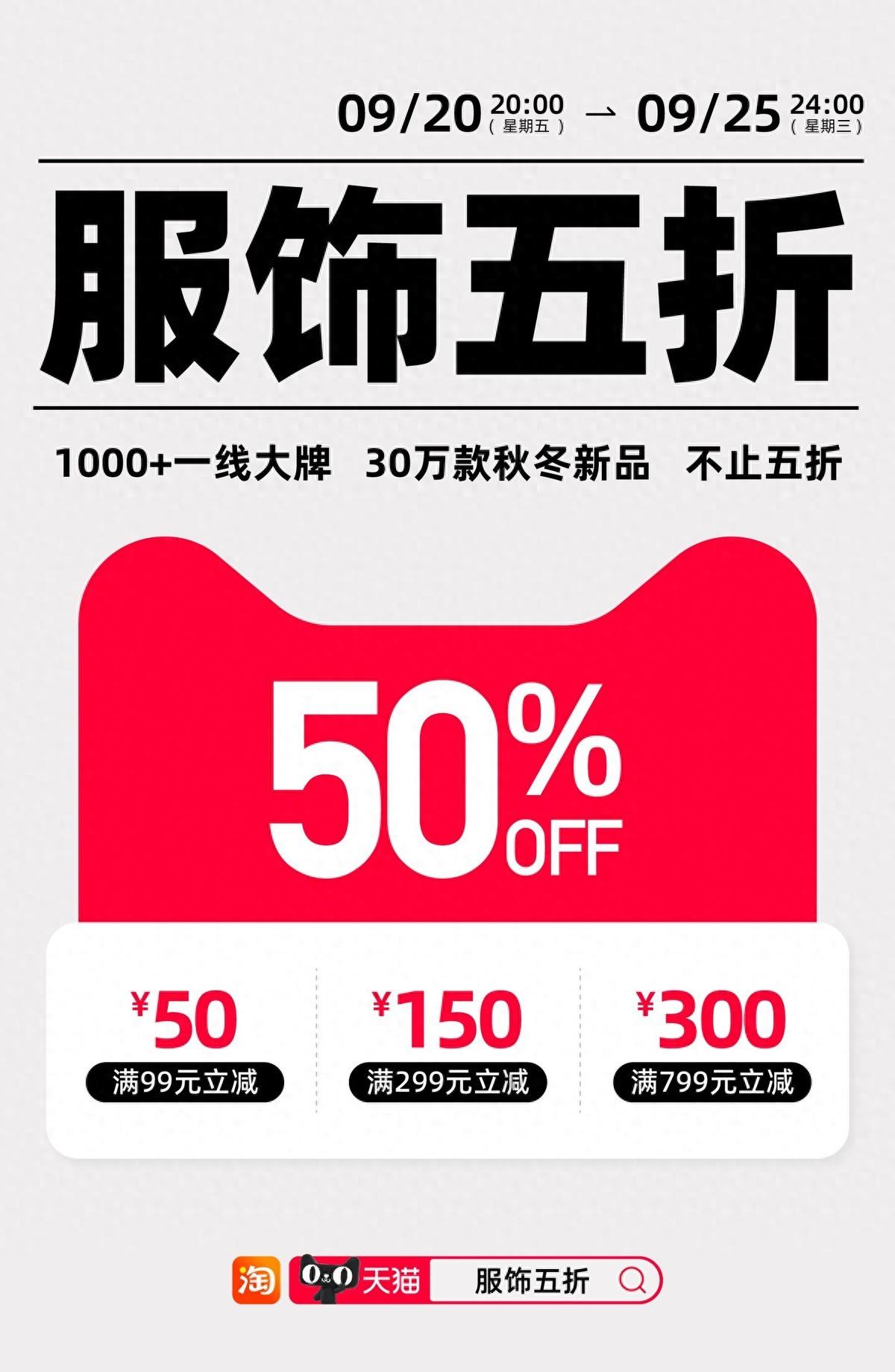 天貓服飾突發(fā)“大額降溫補(bǔ)貼”,秋冬大牌新品全場5折