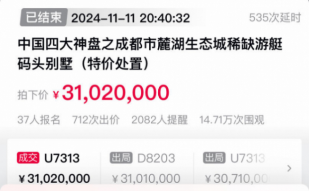 成都樓市雙十一:神秘買家鏖戰2天 3102 萬拍下麓湖“特價別墅”